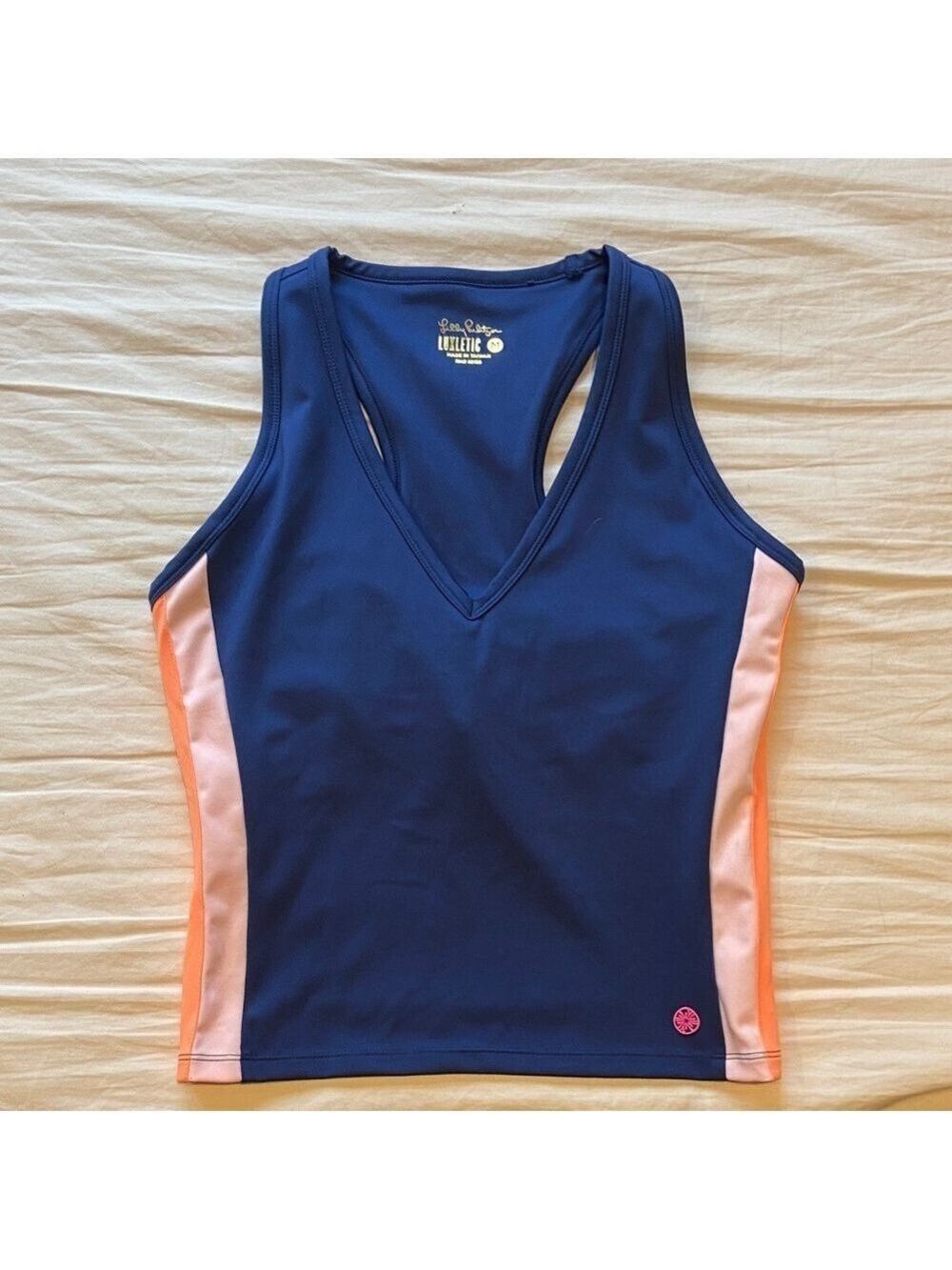 Lilly Pulitzer Vanti Luxletic UPF 50+ Oyster Bay Navy Bra Tank Top Size Medium - Picture 4 of 8